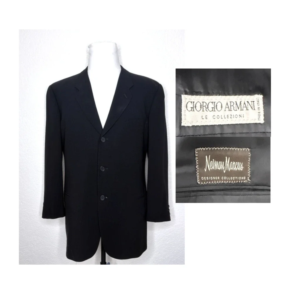 VTG Giorgio Armani LeCollezioni Italy 44R Black Tuxedo Jacket Business Sportcoat